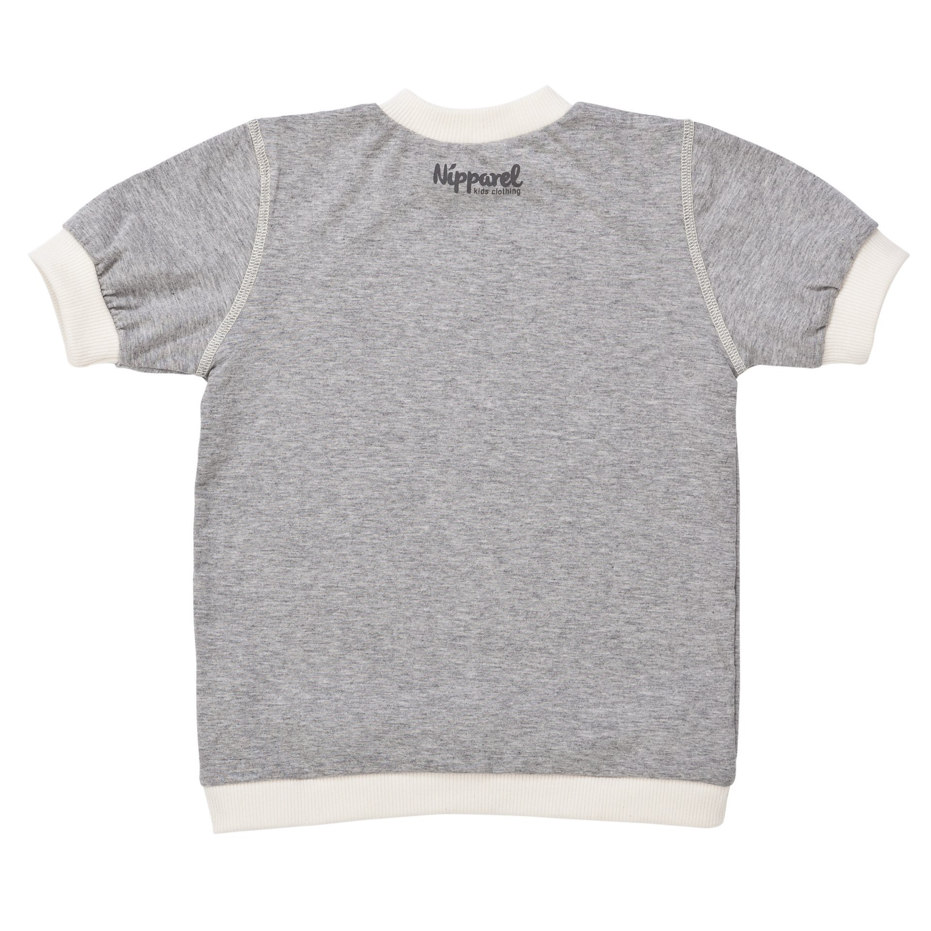 Kinder T-Shirt mit Logo Kurzarm aus Bio-Baumwolle in Grau mit Rundhals– weich & schlicht – Vorderan…