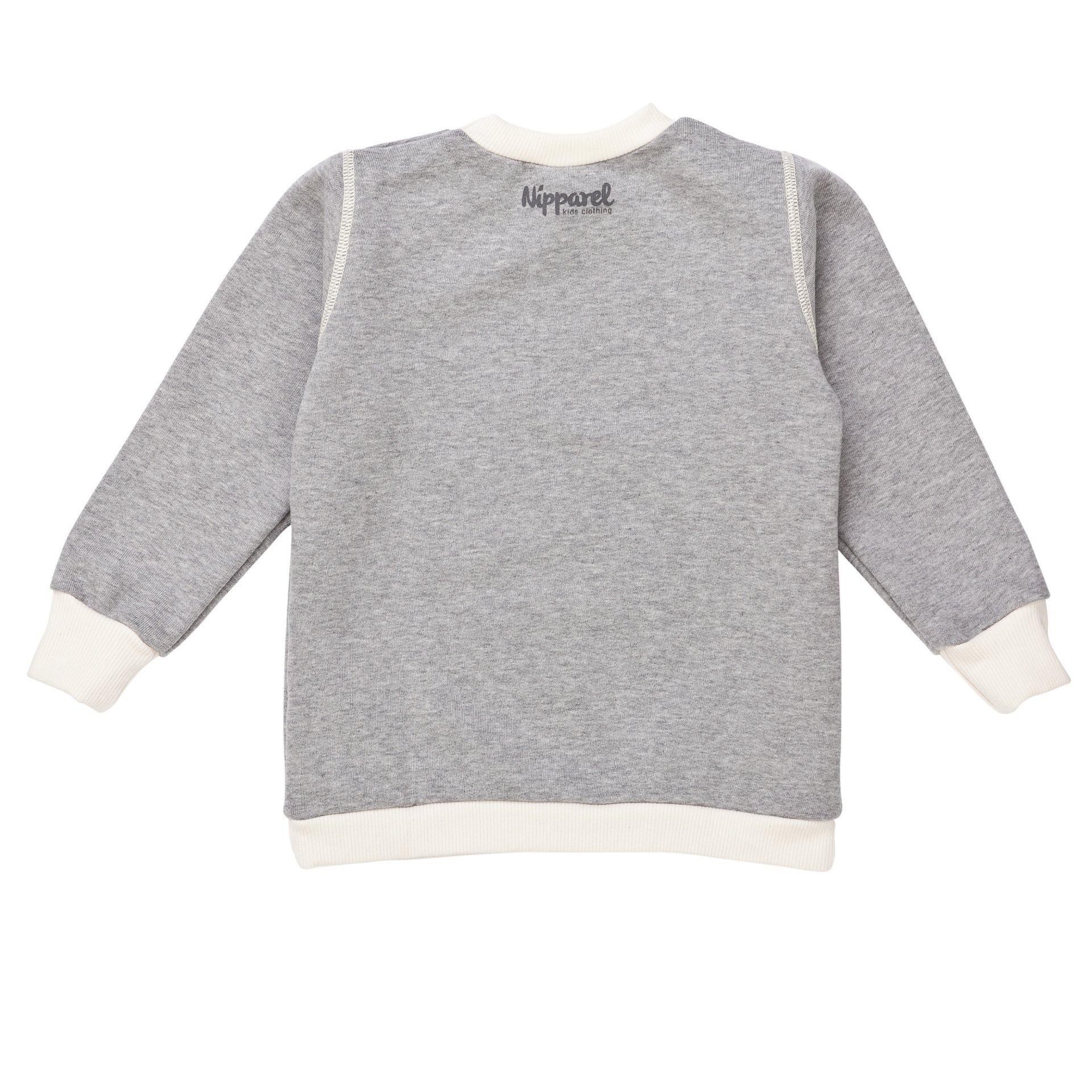 Baby Pullover / Sweatshirt aus Bio-Baumwolle in Grau mit Rundhals, langen Ärmeln & Druckknöpfen – w…