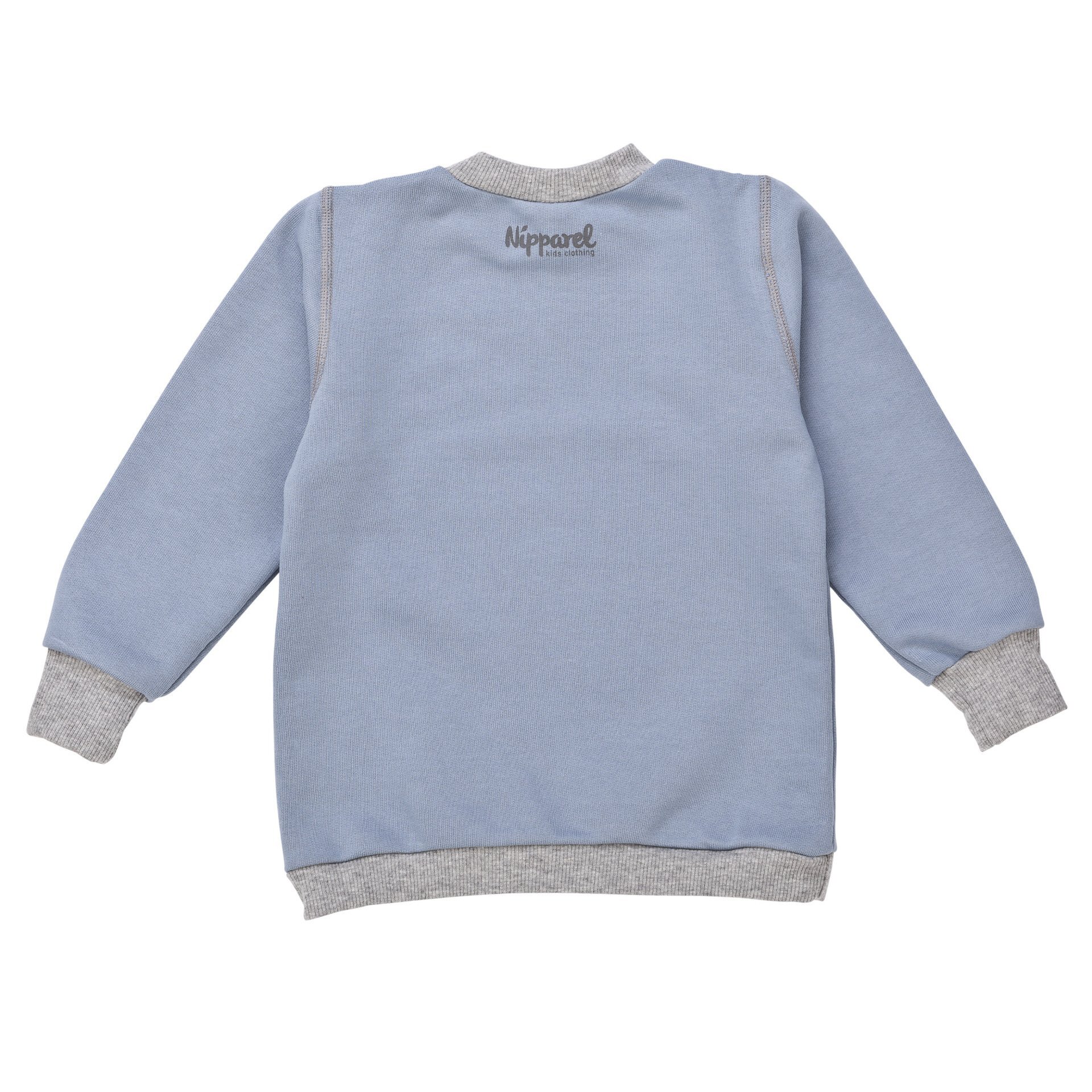 Baby Pullover / Sweatshirt aus Bio-Baumwolle in Blau mit Rundhals, langen Ärmeln & Druckknöpfen – w…