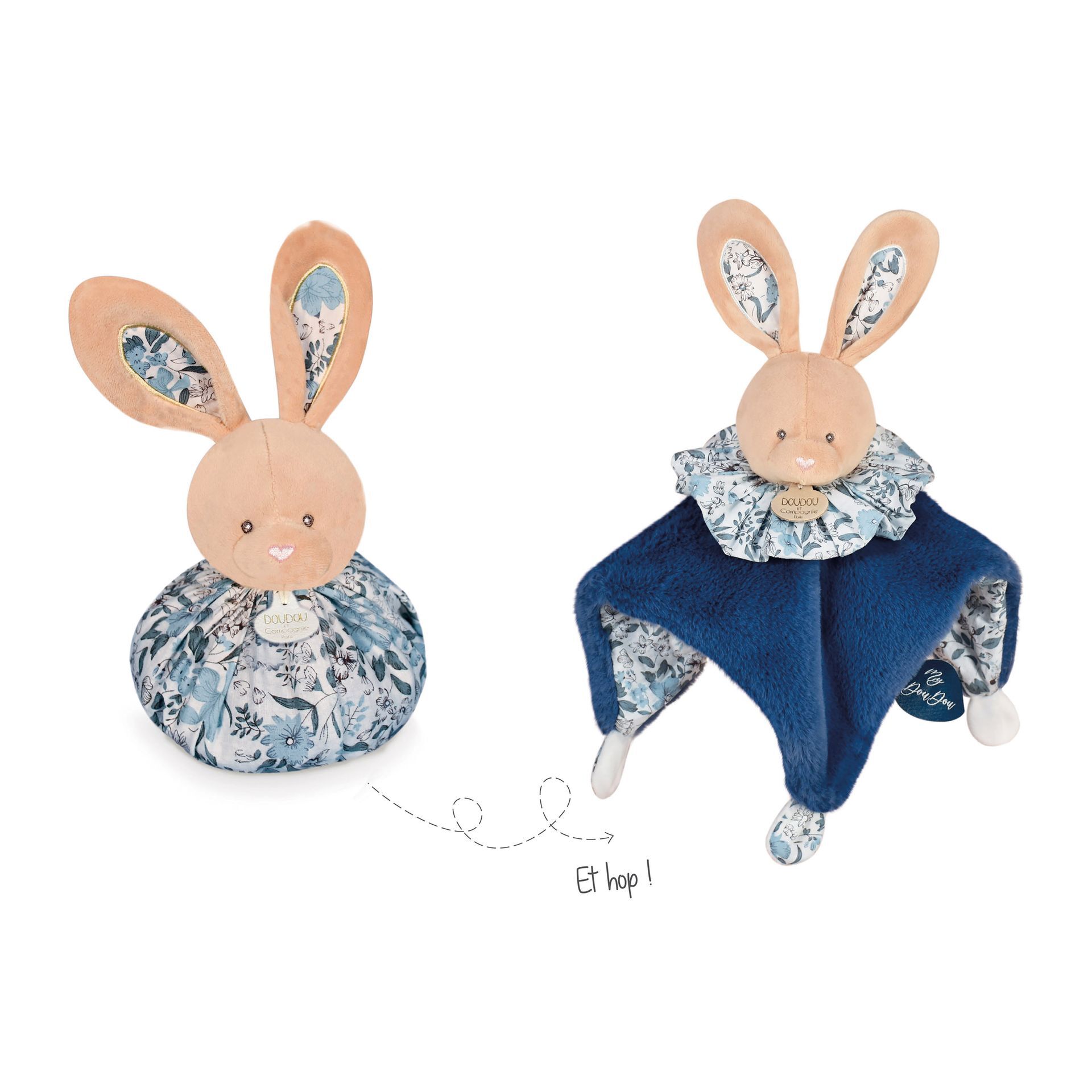 Hase Kugel-Schmusetuch Blau - Doudou