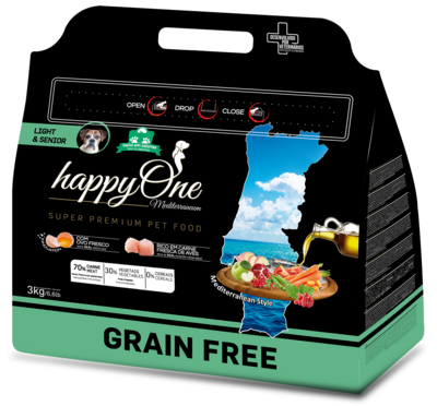 HappyOne Mediterraneum Light&Senior Grain Free crocchette per cani kg 3