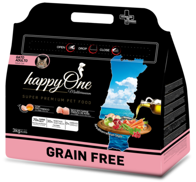 HappyOne Mediterraneum Adult Grain Free crocchette per gatti adulti 3 kg