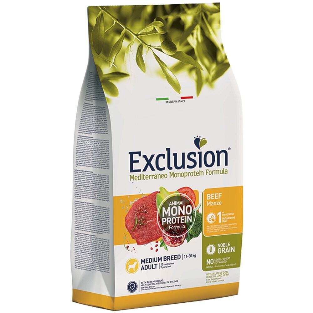 Exclusion Noble Grain Adult Beef Medium Breed Crocchette Monoproteiche cani 3 kg