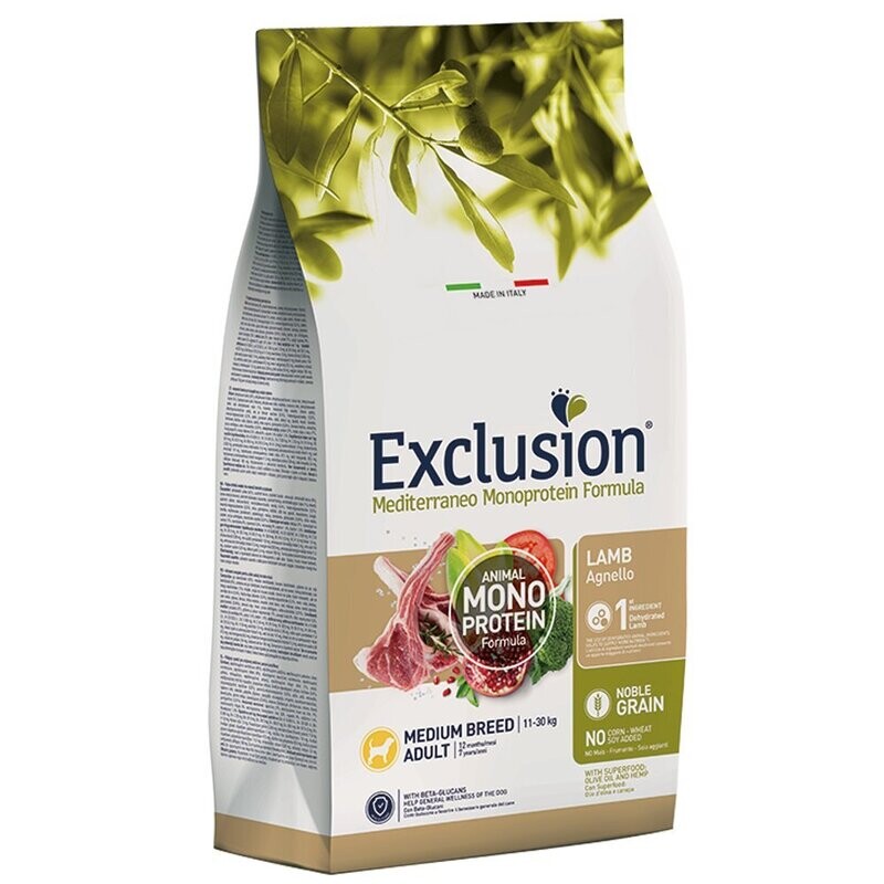 Exclusion Noble Grain Adult Lamb Medium Breed Crocchette Monoproteiche cani 3 kg