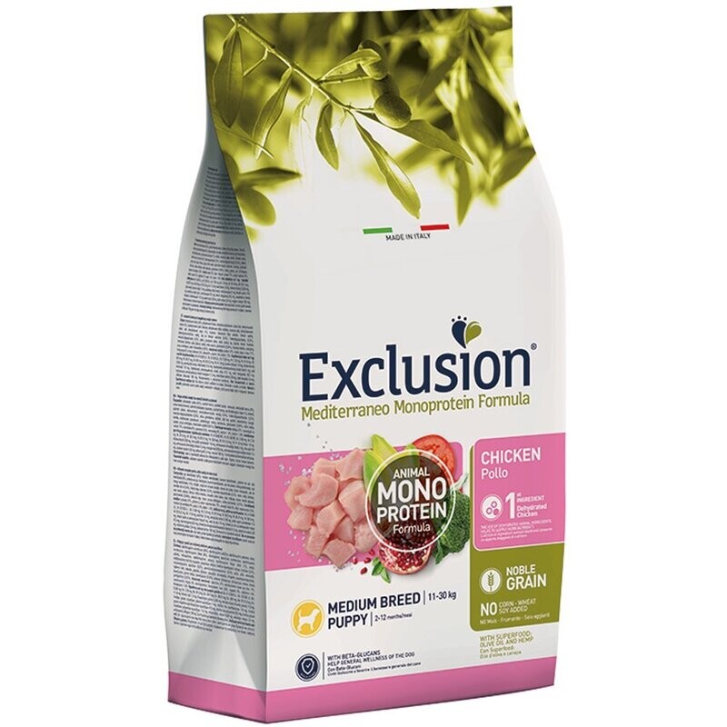Exclusion Noble Grain Puppy Chicken Medium Crocchette Monoproteiche cani 3 kg