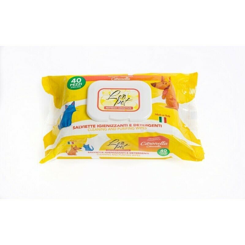LEOPET SALVIETTE UMIDIFICATE  E DETERGENTI ALLA CITRONELLA 40 PZ