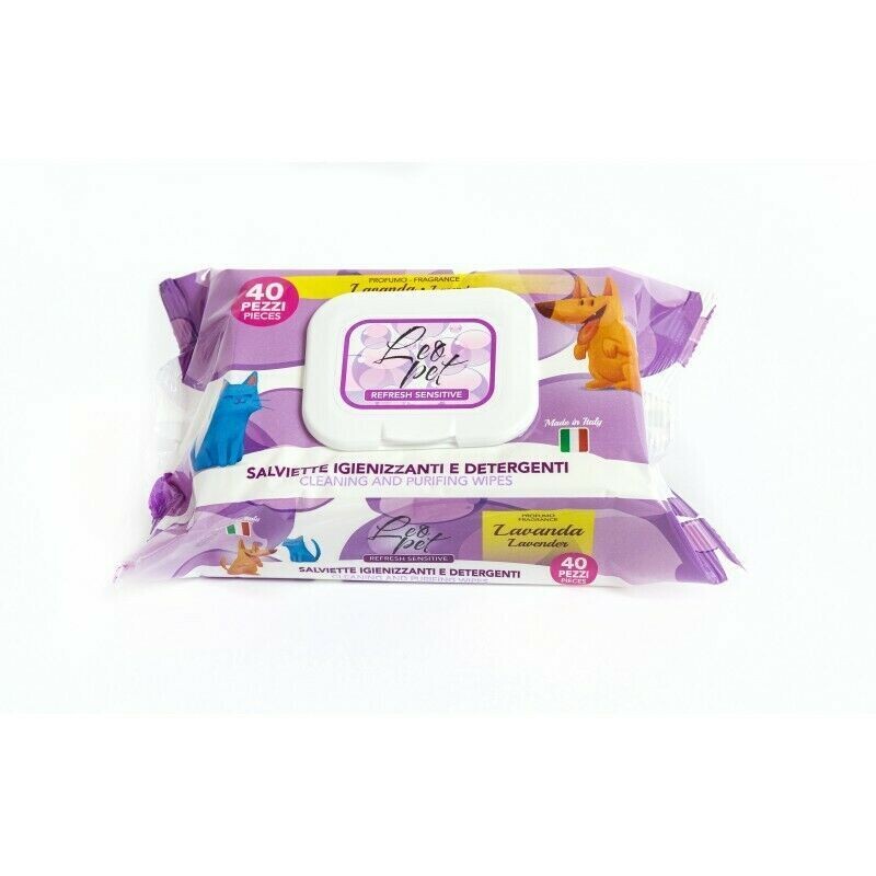 LEOPET SALVIETTE LAVANDA DA 40 PEZZI.