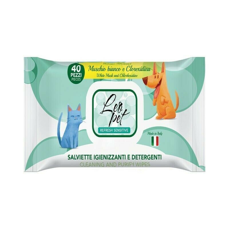 LEOPET SALVIETTE MUSCHIO BIANCO E CLOREXIDINA 40 PZ.