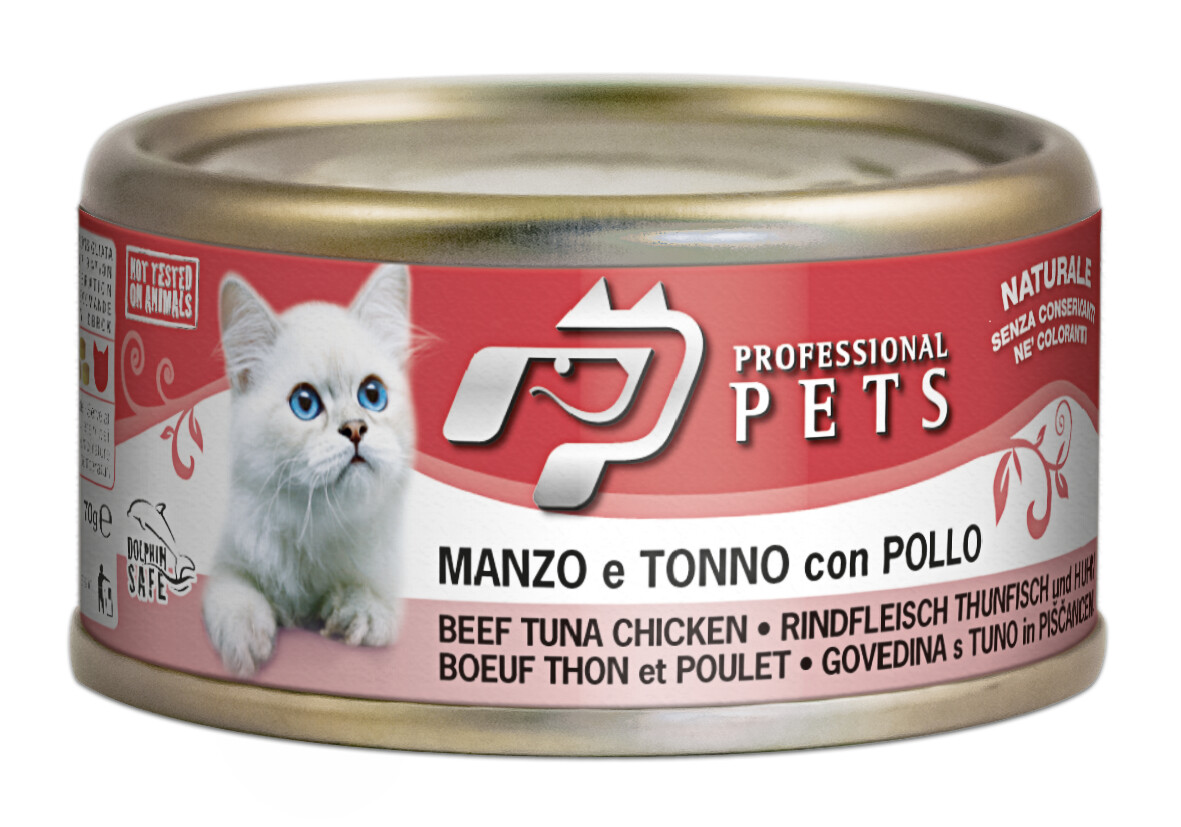 Professional Pets Manzo Tonno e Pollo Alimento Umido Naturale per Gatti 70 g