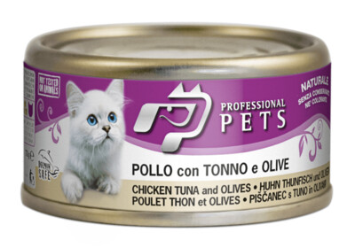 ​Professional Pets Pollo Tonno Olive Alimento Umido Naturale per Gatti 70 g