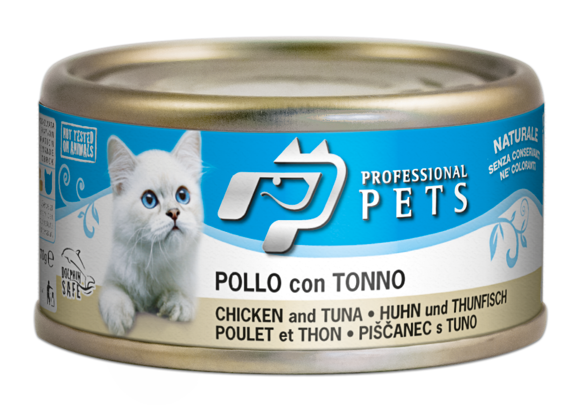 Professional Pets Pollo con Tonno SKipjack Alimento Umido Naturale per Gatti 70
