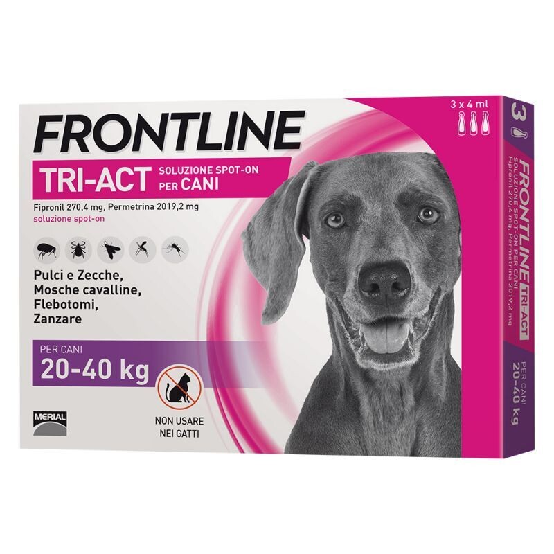 Frontline Tri-Act soluzione spot-on per cani 20-40 kg, Quantità: 3 pipette