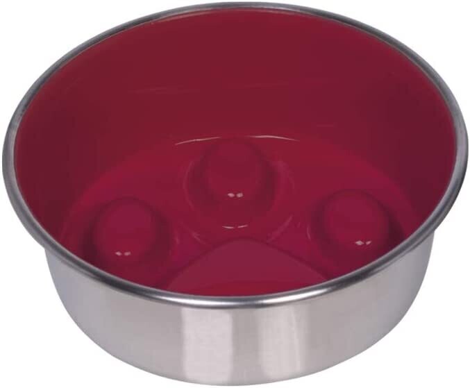 Nobby- Ciotola Paw Interattiva Antiscivolo in Acciaio Inox, Colore: Rosso, Dimensione: 16x16x5