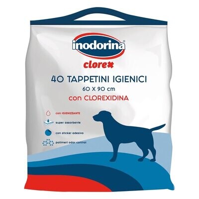 Inodorina Tappetini Assorbenti Igienici Clorex con Adesivi per Cani 60x90 40 pz.