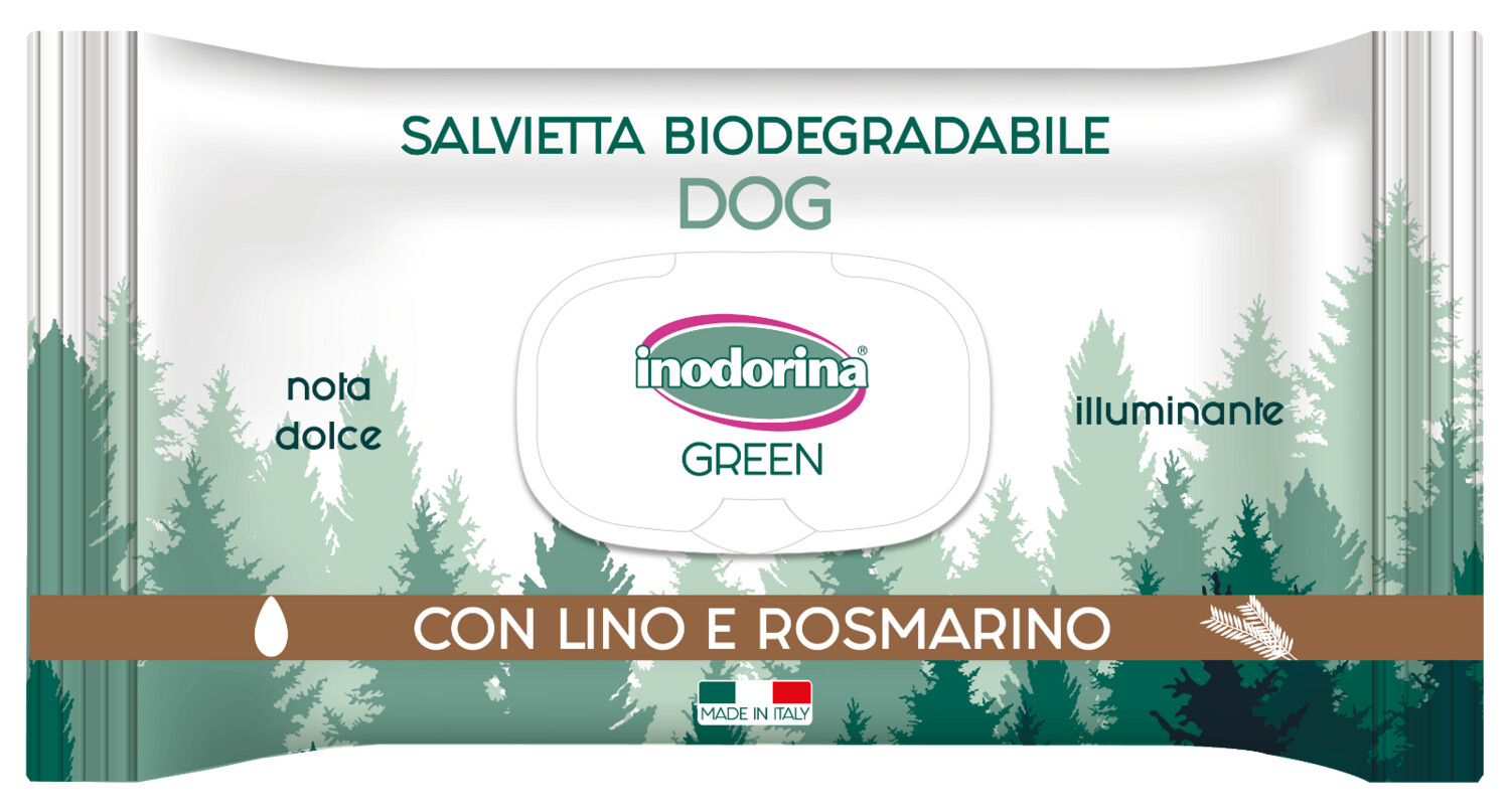 Inodorina Green Salviette Igieniche Biodegradabili per Cani 30pz, Fragranze: Lino e Rosmarino-Illuminante