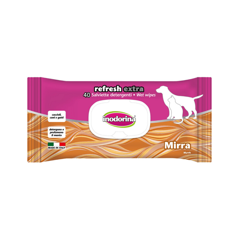 Inodorina Salviette Detergenti per Cani e Gatti Profumate alla Mirra 40 pz.