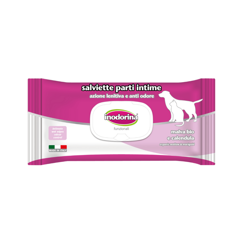 Inodorina Salviette per Parti Intime per Cani e Gatti Malve e Calendula 40 pz.