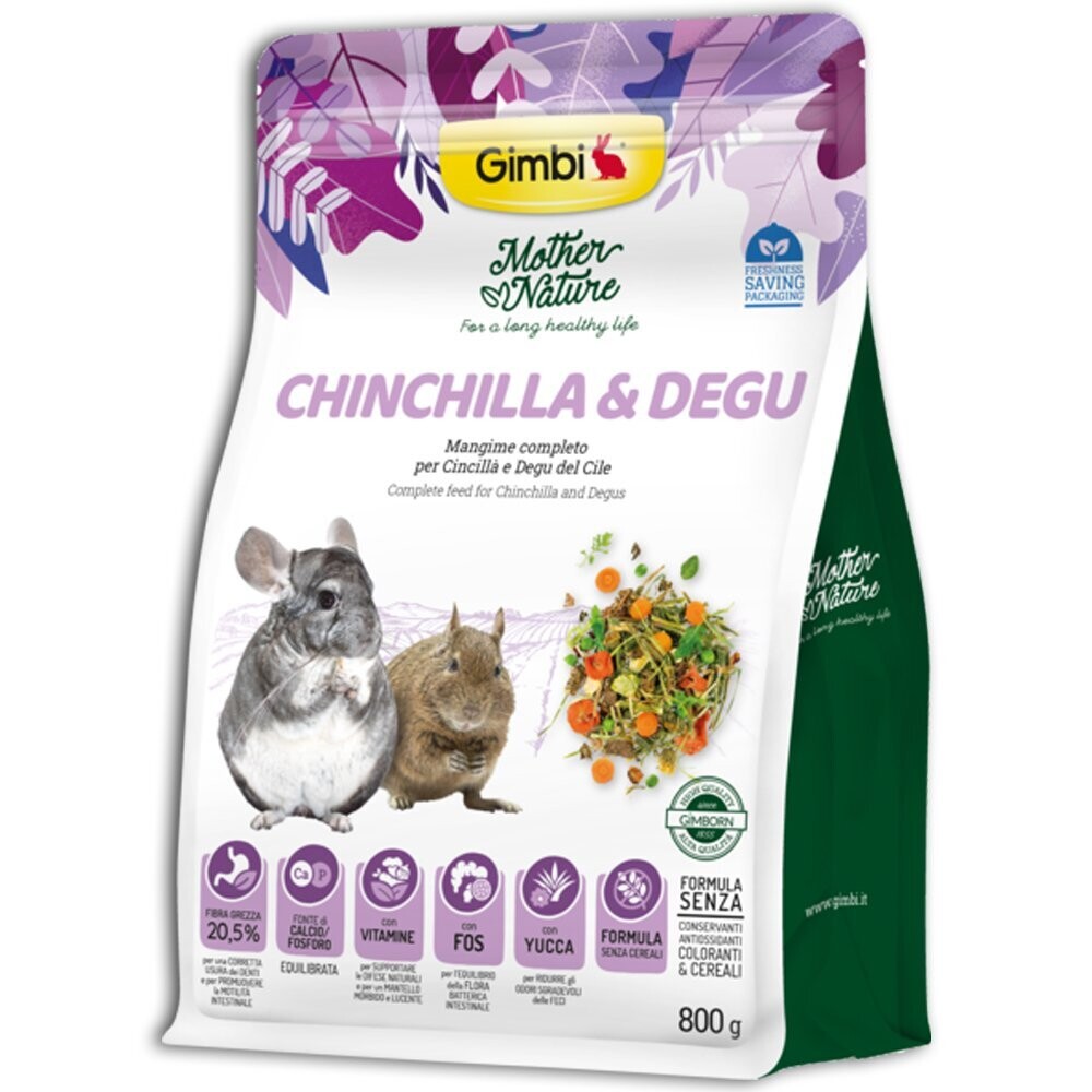 Gimbi Mother Nature Chinchilla & Degu Alimento Completo per Cincillà e Degu 800g