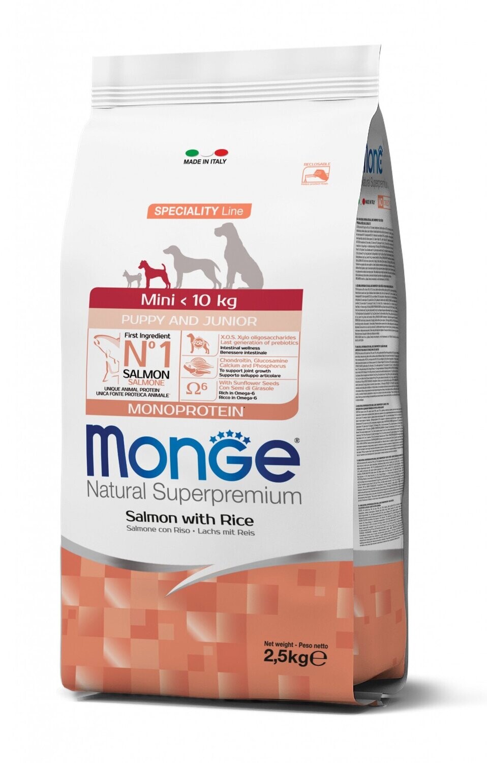 Monge Mini Puppy & Junior Salmone con Riso, Formato: 2,5 kg