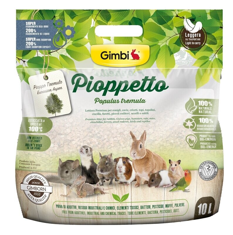 Gimbi Pioppetto Lettiera Biodegradabile di Pioppo per Roditori e Volatili 10L