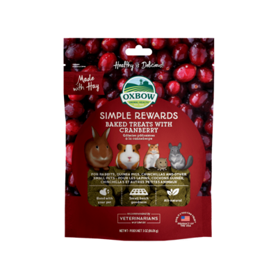Oxbow Simple Rewards Baked Treats with Cranberry Snack per roditori con mirtillo rosso e fleolo 85 g