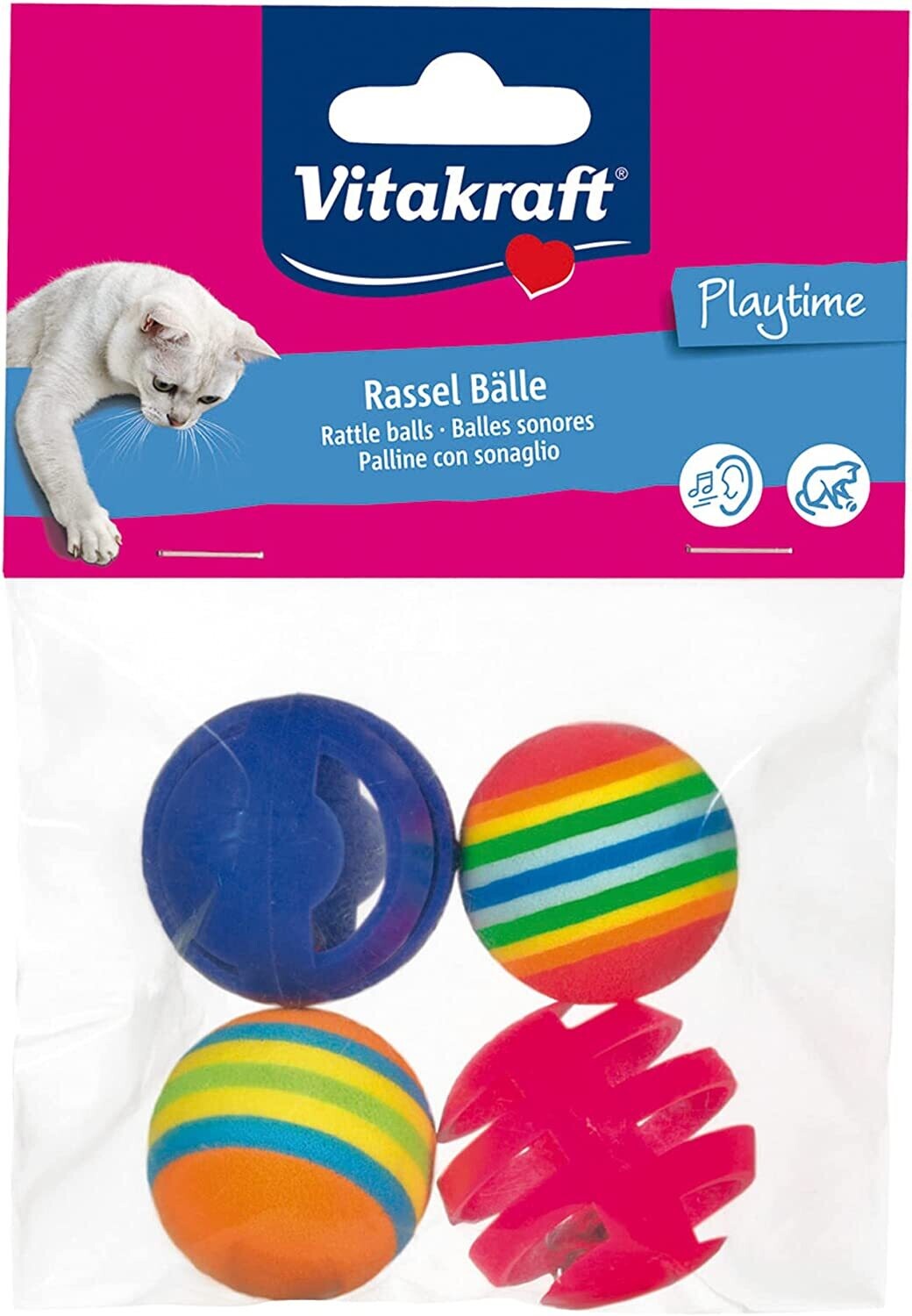 Vitakraft Palline per gatti con sonaglio confezione da 4 palline Ø 3,5 cm