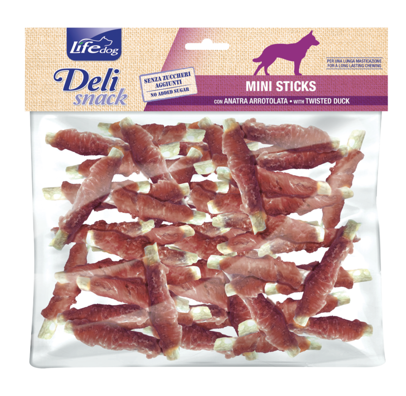 Life Dog Mini Sticks con Anatra Arrotolata Snack per Cani Bastoncini Anatra 500g