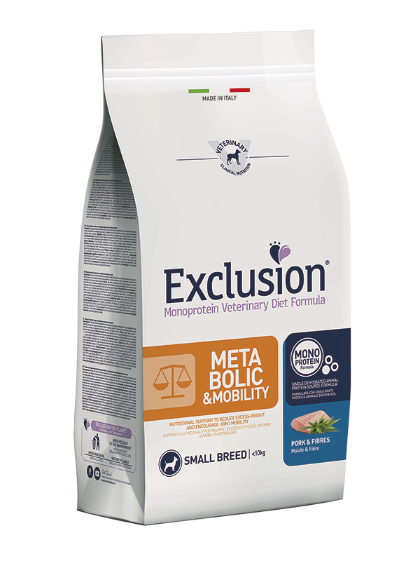 Exclusion Metabolic & Mobility Pork & Fibres Small Breed Alimento per Cani 2kg