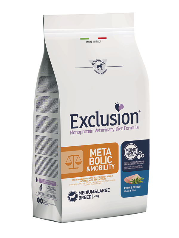 Exclusion Metabolic & Mobility Pork & Fibres Medium Breed Alimento per Cani