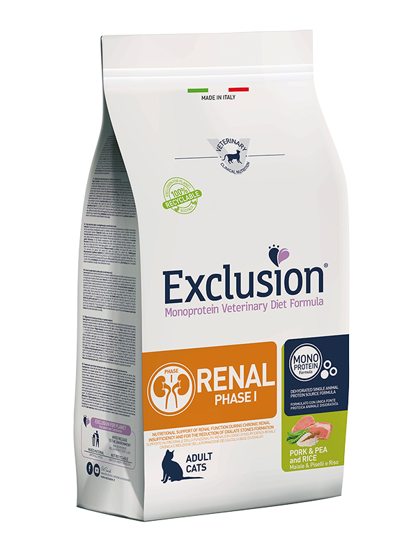 Exclusion Renal Phase I Cat Pork & Pea And Rice Alimento per Gatti Problemi Renali 1,5kg