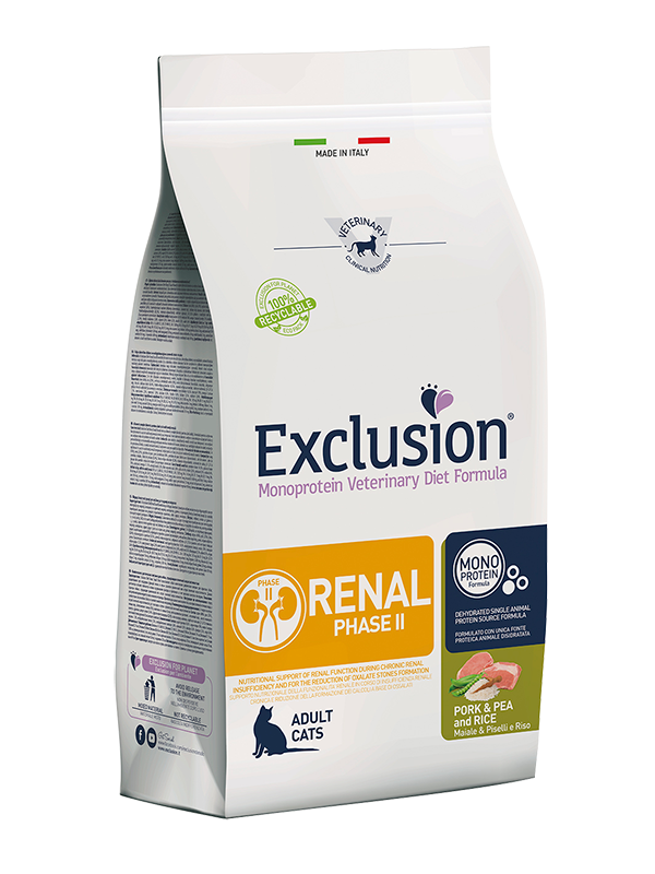 Exclusion Renal Phase II Cat Pork & Pea And Rice Alimento per Gatti Problemi Renali 1,5kg