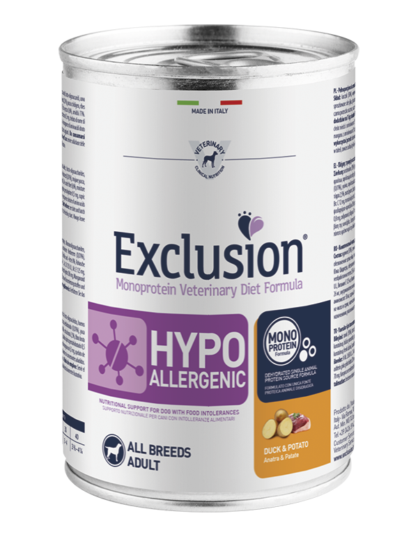Exclusion Hypoallergenic Duck & Potato All Breeds Umido per Cani 400 g