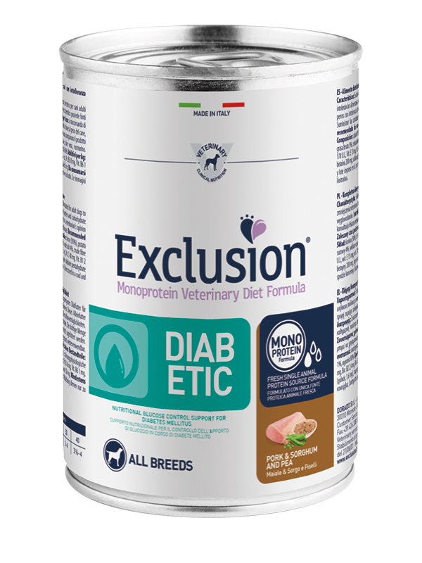 Exclusion Diabetic Pork & Sorghum And Pea All Breeds Alimento per Cani 400 g