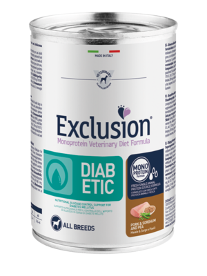Exclusion Diabetic Pork & Sorghum And Pea All Breeds Alimento per Cani 400 g
