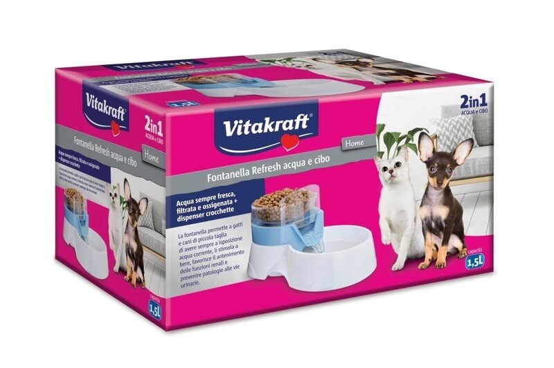 Vitakraft Fontanella Refresh Acqua & Cibo Fontana per Cani e Gatti 1,5 L