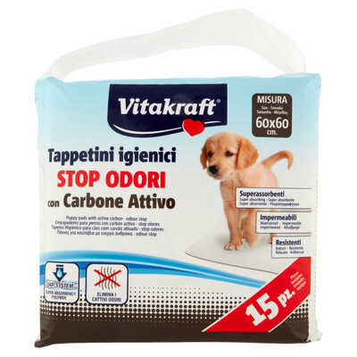 Vitakraft Tappetini Igienici STOP ODORI con carbone attivo per Cani 60x60 15 pz