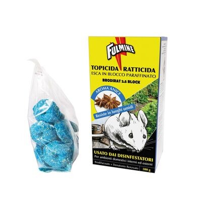 Ueber Fulmine Brodirat 2.5 Block Topicida - Ratticida Esca per Topi e Ratti 300g