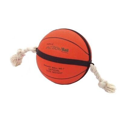 Karlie Action Ball Palla da Basket Gonfiabile con Corda Gioco da Lancio per Cani