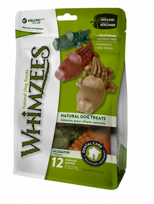 Whimzees Alligatore Snack per Cani Snack Dentali Snack Naturale e Vegetali 360g, Taglia: M - 12-18 kg - 12 Snack