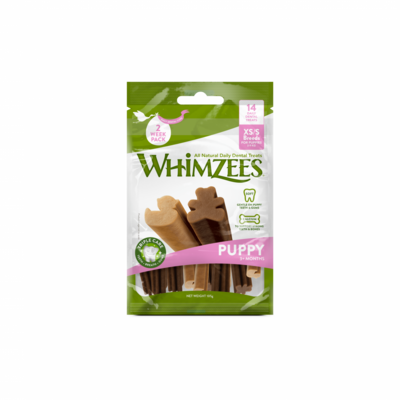 Whimzees Puppy Snack per Cani Cuccioli Snack Dentali Naturali e Vegetali 105g, Taglia: XS/S - 2-9 kg - 14 Snack