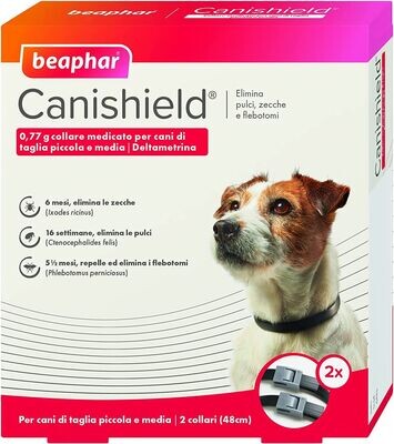 Beaphar Canishield Collare Antiparassitario per Cani Small/Medium 48 cm 2 collari