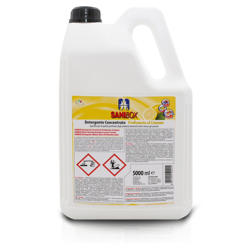 Sanibox Limone 5 litri - detergente igienizzante per pavimenti ove vivono  animali domestici