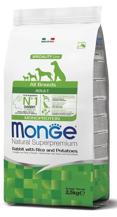 Monge All Breeds Coniglio Riso e Patate Crocchette per cani aduti 2,5 kg