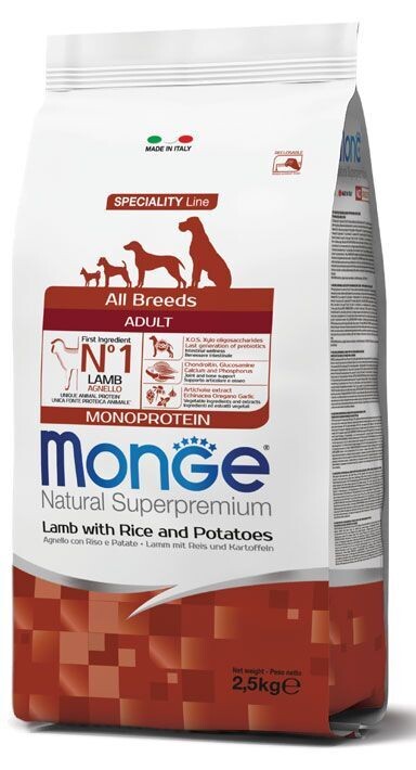 Monge All Breeds Agnello Riso e Patata Crocchette per cani 2,5 kg