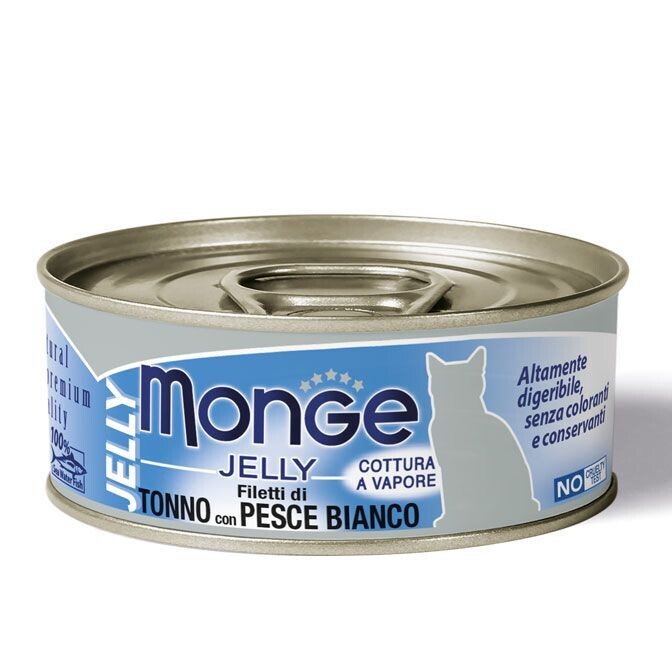 Monge Jelly Filetti di Tonno con Pesce Bianco – Adult Alimento umido per gatti 80 g