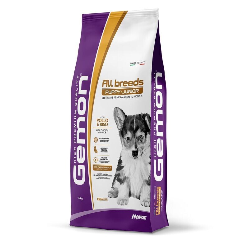 Gemon All Breeds Puppy & Junior con Pollo e Riso Crocchette per cani cuccioli 15 kg