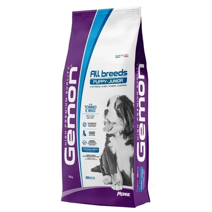 Gemon All Breeds Puppy and Junior con Tonno e Riso Crocchette per cani cuccioli 15 kg