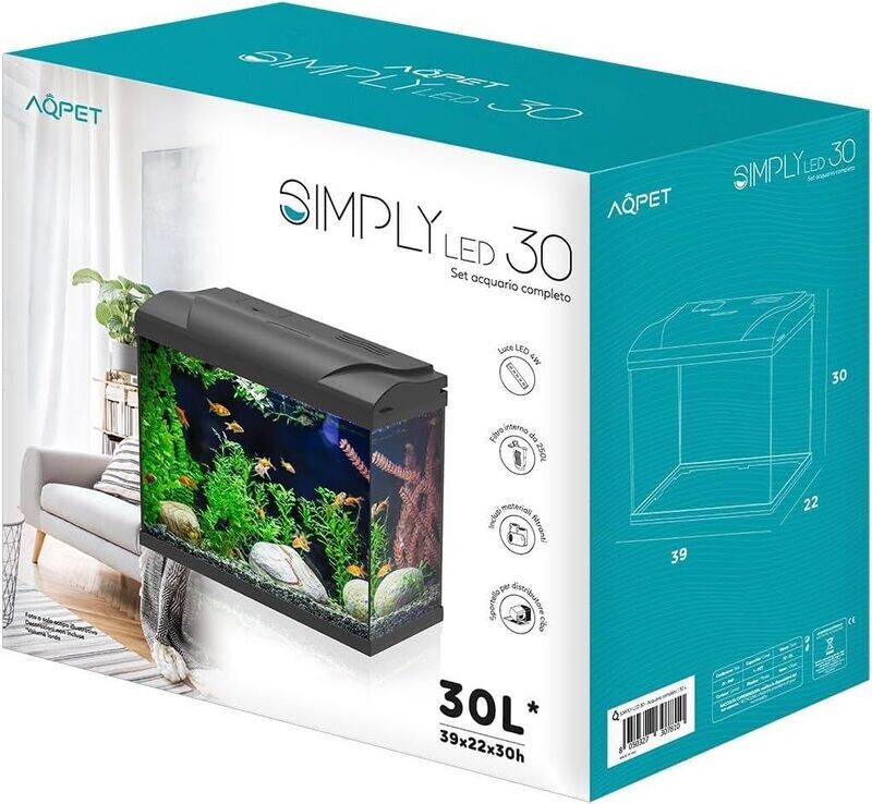 Simply LED 30 Set Acquario Acqua Dolce Completo Di Luce LED Filtro 30L 39x22x30 cm