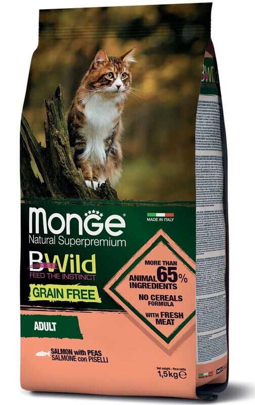 Monge BWild Grain Free Formula Gatto Adulto Salmone con Piselli 1,5 kg