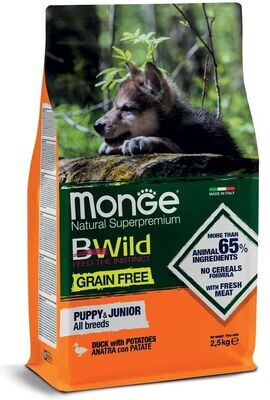 Monge Bwild Grain Free Formula All Breeds Puppy & Junior Anatra con Patate 2,5kg